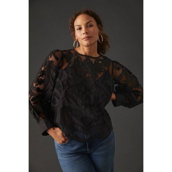 Anthropologie Cutwork Lace Detail Buttonback Blouse XS NWT - Picture 2 of 4